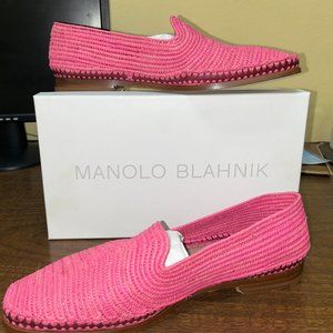 Authentic MANOLO BLAHNIK pink raffia loafers size 41